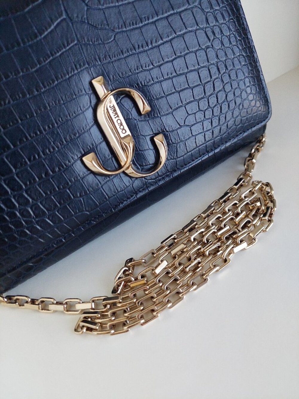 Jimmy Choo Varenne Navy Blue Croc Clutch Bag - Picture 4 of 17
